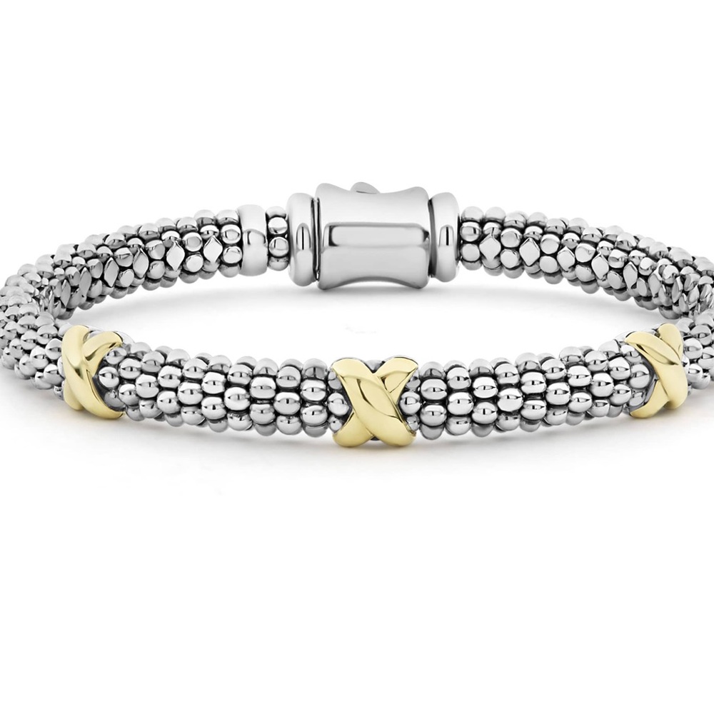 6mm three station X caviar bracelet